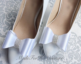 White Bow Wedding Shoe Clips: Bridal Shoe Accessory