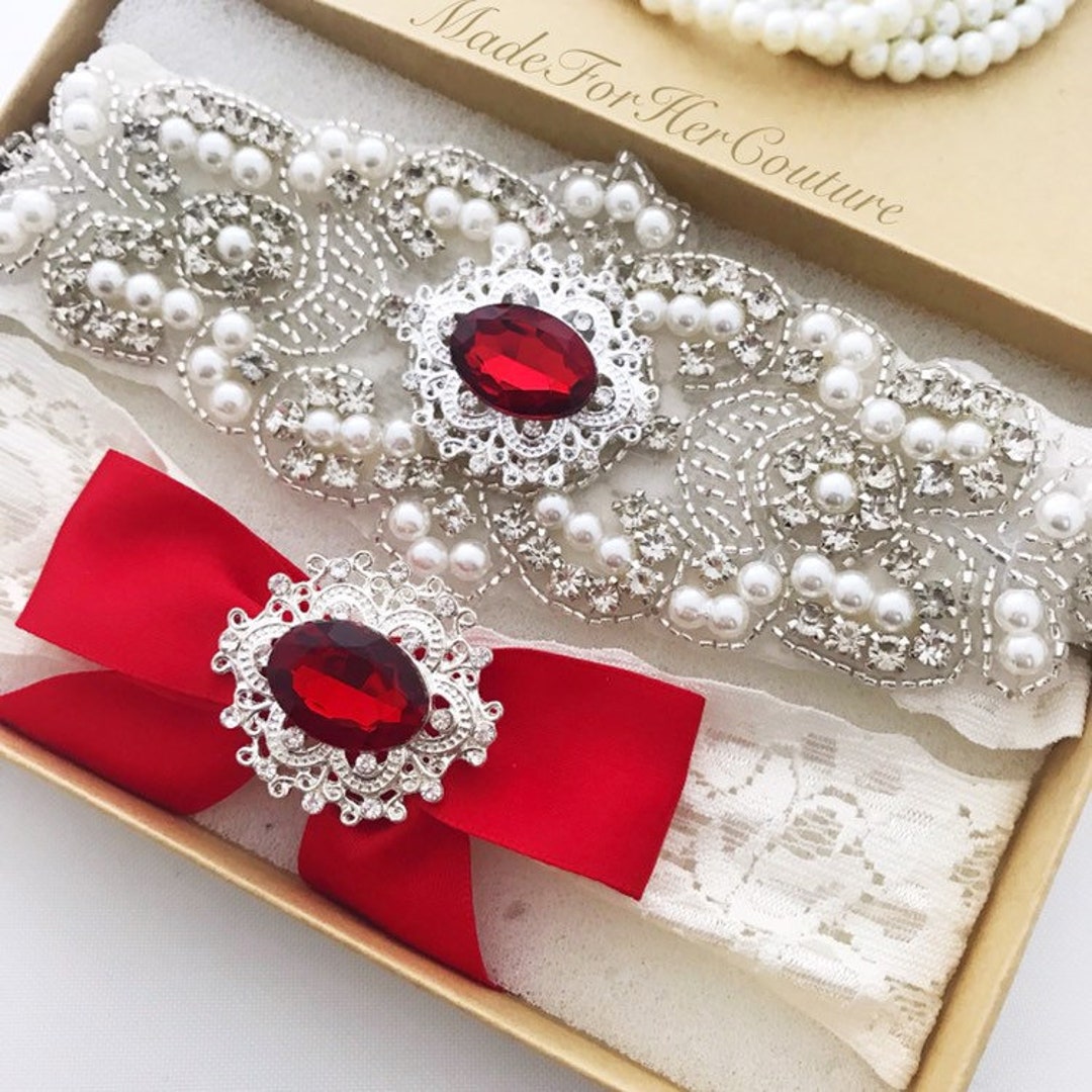 Garters for Wedding, Wedding Garter, Red Bridal Garter, Red Wedding