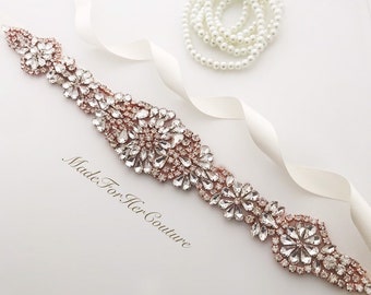 Cinturón de novia con cristales en oro rosa: adorno de perla para vestido de novia
