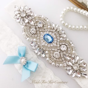 Something blue wedding/bridal garter set, garters for wedding light blue