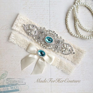 Blue Wedding Garter, Bridal Garter Set, Stretch Lace Garter, Crystal Pearl Garter, Vintage Garter, Wedding Garter Belt-Something Blue Garter