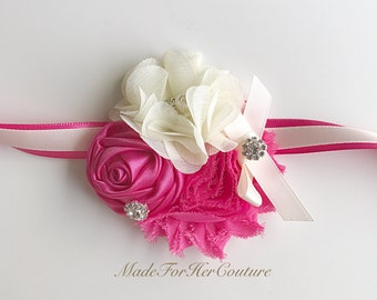 Hot Pink Wedding Corsage: Handmade Wrist Flower