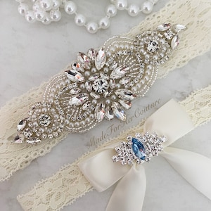 Something blue bridal garter - wedding garters - garters for wedding - wedding gift light blue stone accented