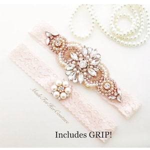Rose gold blush lace wedding garter/bridal garter