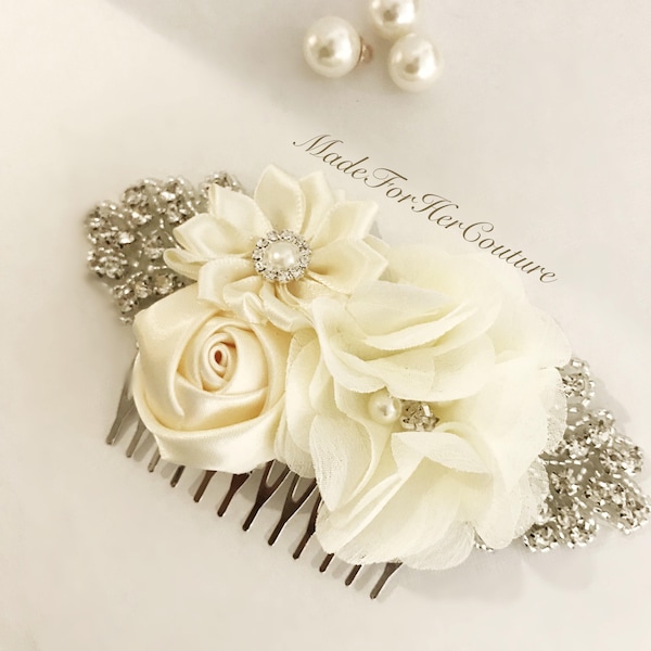 Wedding Head Piece, Bridesmaid Headpiece, Bridal Headpiece, Ivory Hair Comb, Wedding Hair comb, Bridal Barrette, Bridesmaid gifts