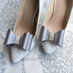 Silver Shoe clips, wedding shoe clips, shoe clip ons, bridal shoe clips, wedding shoe clips, bridal shoes, Bow Shoe clips, Gray Shoe Clips