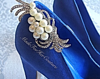 Pearl Wedding Shoe Clips: Bridal Shoe Accessory, 4-inch Embellishment