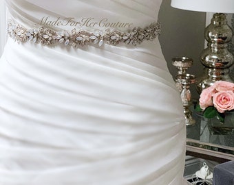 Opal Wedding Dress Belt: Silver Rhinestone Bridal Sash