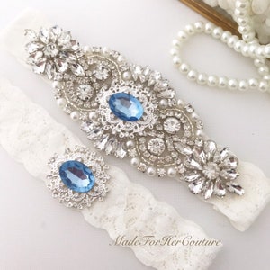 Light Blue Bridal Garter Set - Wedding Garter for Bride - Something Blue Accessory - Elegant Wedding Garter Set