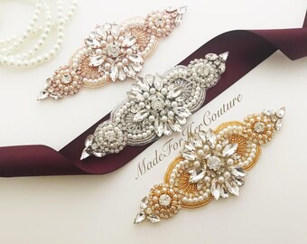 Burgundy Wedding Dress Sash: Crystal Pearl Bridal Belt - Etsy display picture 1