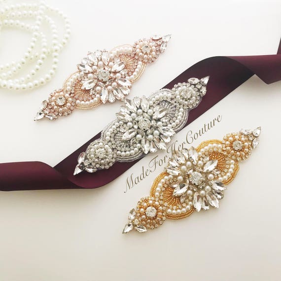 8562 Maroon Wedding Belt For Bride Dress- Dress Plain Bridal Bridal Sash Belt Wedding Dress Accessories Red Rhinestone  main image 4