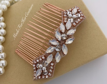 Rose Gold Wedding Hair Comb: Rhinestone Pearl Bridal Headpiece