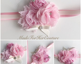 Pink Corsages, Wrist Flower, Wrist Corsage, Wedding Corsage, pink ivory Corsage, White Corsage, Wedding Wrist Band, Wedding wrist corsage