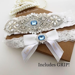 Custom Wedding Garter Set for Brides with Something Blue - Personalize The Toss Garter