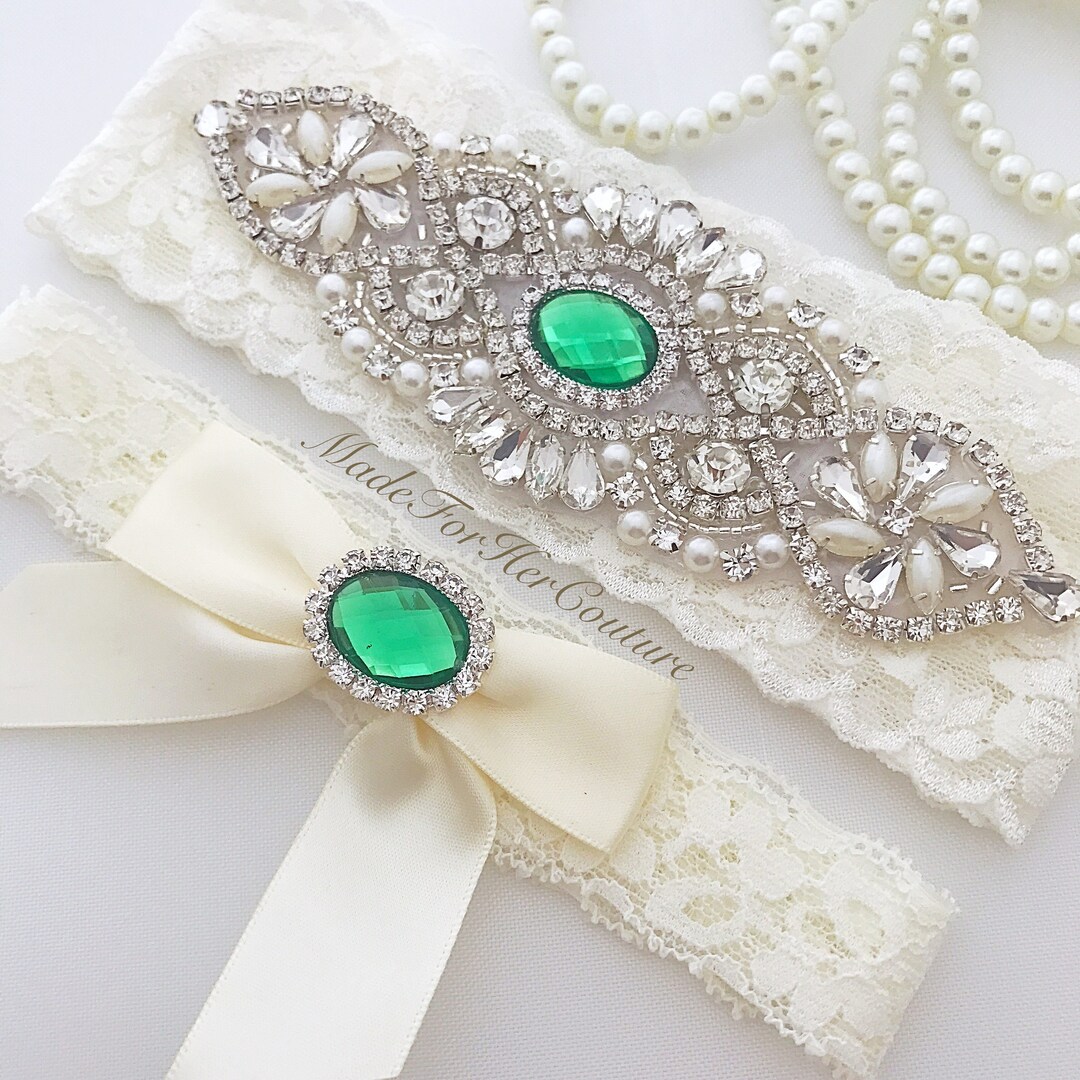 Wedding Garter Emerald Green, Garters for Wedding, Emerald Green