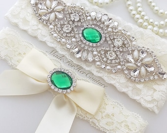 Wedding garter emerald green, garters for wedding, emerald green, bridal garter, vintage garters, garter sets, garters, garter belts