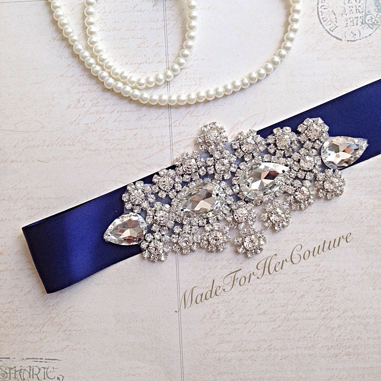 Crystal Wedding sashnavy Blue wedding sashwedding Sash Etsy