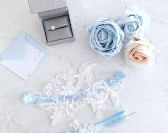 Light Blue Lace Garter, Lace Wedding Garter Set, Lace Garter, Vintage Garter set, Keepsake Garter set, lace bridal garter, something blue