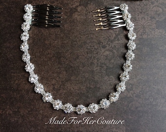 Rhinestone Bridal Headpiece, Bridal Headband, Crystal Hair Tiara, Wedding Headpiece, Rhinestone Chain Haircomb, Prom Headband