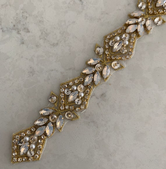 Opal Wedding Belt: Gold Rhinestone Bridal Sash