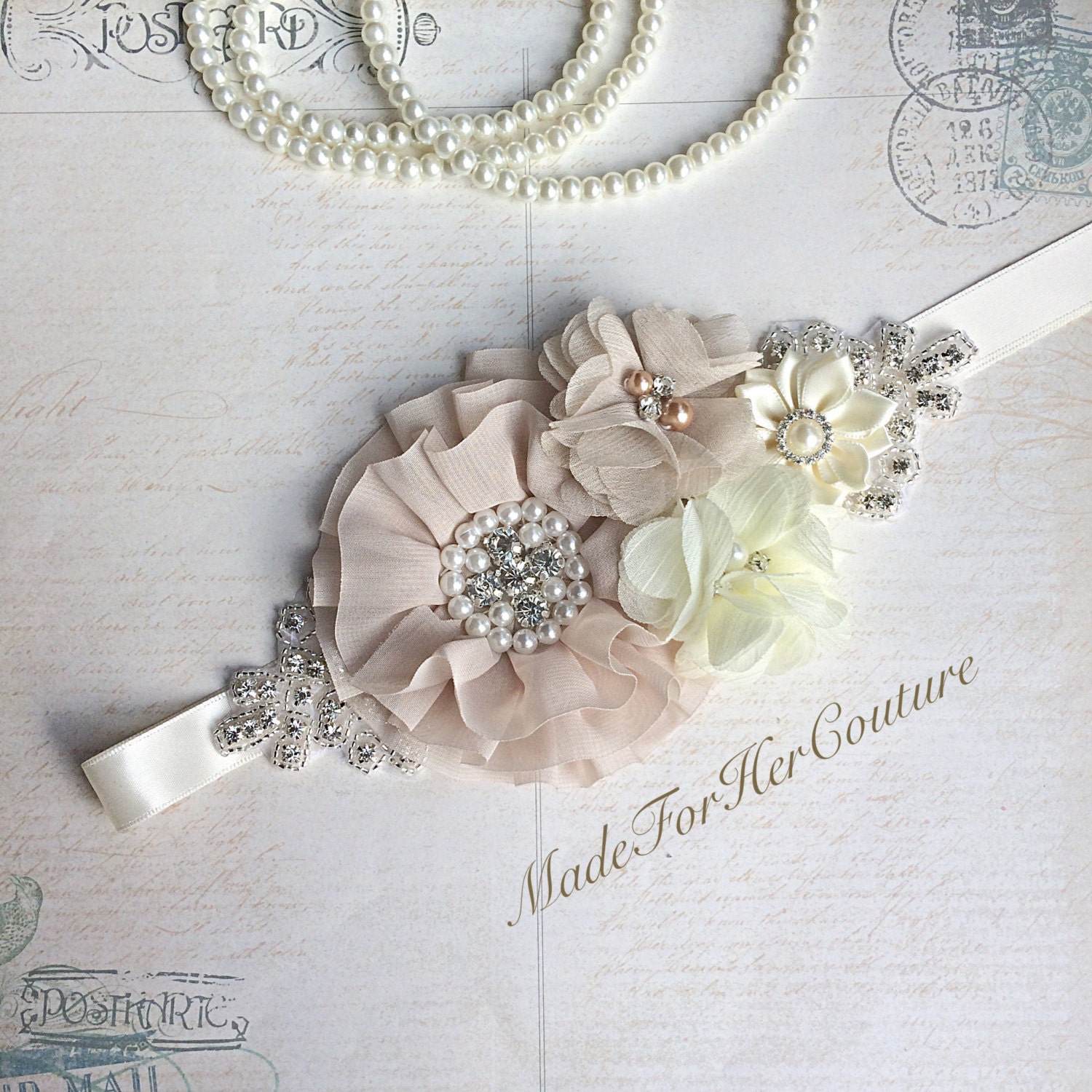 5578 Handmade Floral Pearl Maternity Sash For Mom To Be- Luxury 3d Pearl Maternity Sash - Etsy main image 2