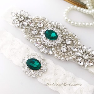 Emerald Green Wedding Garter Set For Brides