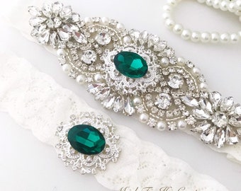 Emerald Green Wedding Garter Set For Brides