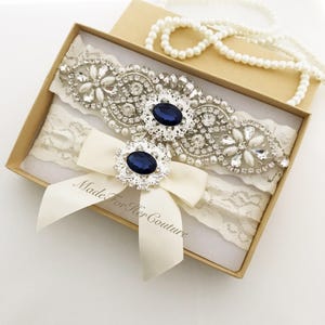 Chic Navy Wedding Garter Set for Bride Something Blue Bridal Accessories image 5