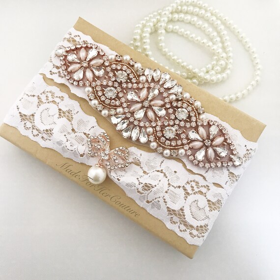 Rose Gold Wedding Garter Rose Gold Bridal Garter Set Rose Etsy