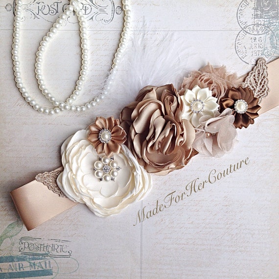 Champagne Flower Wedding Sash: Rhinestone Bridal Belt - Etsy