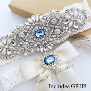 bridal garter - wedding garters - garters for wedding - wedding gift light blue stone accented