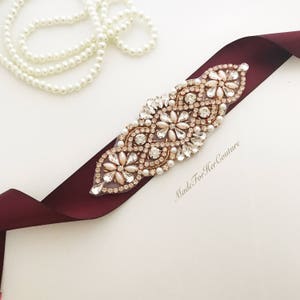 Wedding sash, wedding belt/Bridal dress sash belt with rhinestones crystals & pearls rose gold