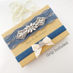 Antique Blue Wedding Garter, Bridal Garter Set, Garters For Wedding, Wedding garters, Garters
