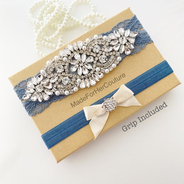 Garter For Brides/Wedding in Antique Blue Lace. Perfect Wedding Gift as a Something Blue!