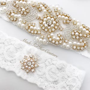 Gold Wedding Garter, Gold Bridal Garter Set, Gold Garter Set, Crystal Pearl Garter, Gold Garter, Wedding Garter-Bridal Garter