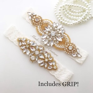 Gold Garter Set For Wedding / Brides - Vintage Gold Garter Set - Perfect Gift For Bride To Be