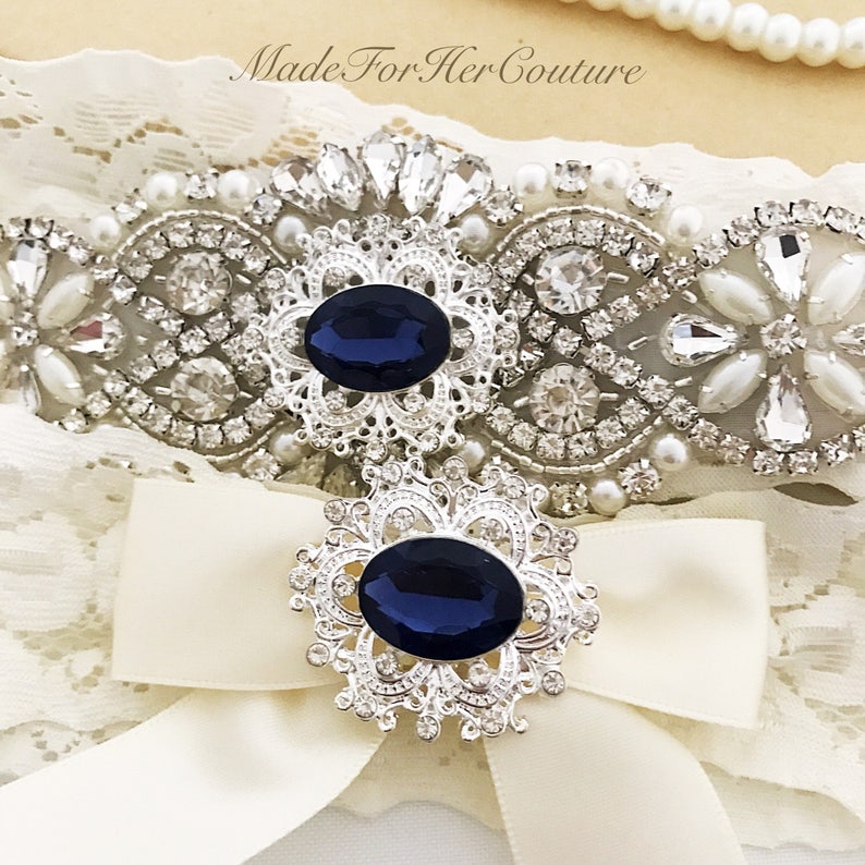 Chic Navy Wedding Garter Set for Bride Something Blue Bridal Accessories image 4