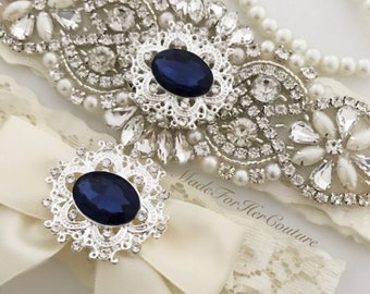 Chic Navy Wedding Garter Set for Bride - Something Blue Bridal Accessories