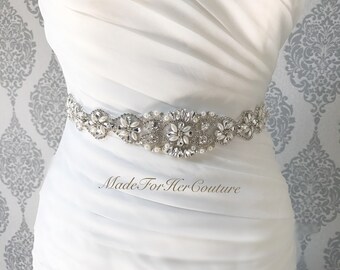 Pearl Crystal wedding Sash, Crystal Bridal Belt, Wedding Bridal Belt, Satin Ribbon Wedding Sash, Wedding dress belt