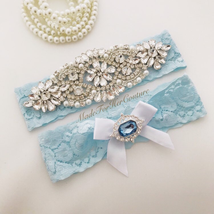 Something blue wedding/bridal garter set garters for wedding | Etsy