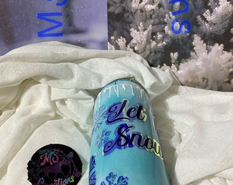 Let it snow tumbler, peekaboo snowflakes, snowflakes, 3D icicles surround the rim, 24 oz insulated stainless steel tumbler, peekaboo