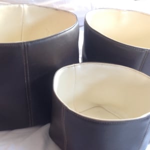 Trio Vintage Faux Leather Nesting Baskets 1980s