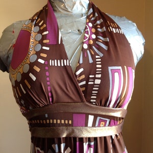 INTERI U.S.A. vestido de coquetel sem costas, vintage, visual anos 1970, tamanho L