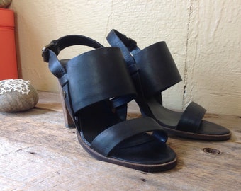 Vintage 1980s Leather Strap High Heel Sandals Sz 37EU, 4 UK