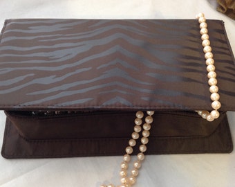 Vintage Laura Mercier satin zebra print toiletry bag