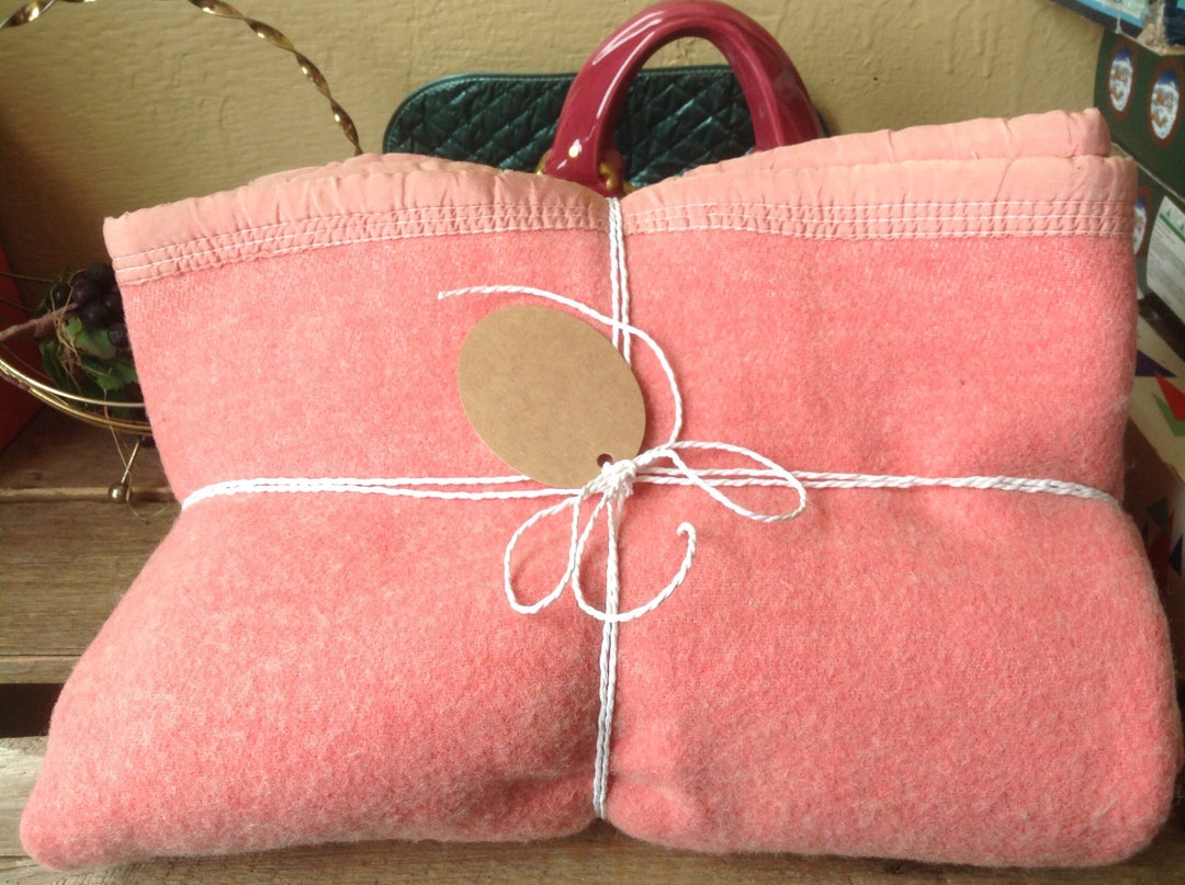 Antique Blanket in Pure Coral Pink Wool Single Bed Size 66 X Etsy