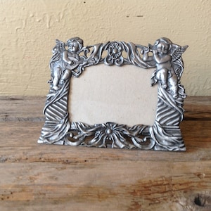 Vintage Tin Cupid Angel Frame 5&quot;x7&quot; for 3&quot;x4&quot; Photo