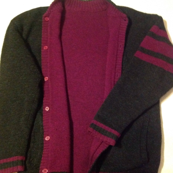 Cardigan unisexe RÉVERSIBLE en tricot de laine et acrylique Sz L-XL vintage 1990