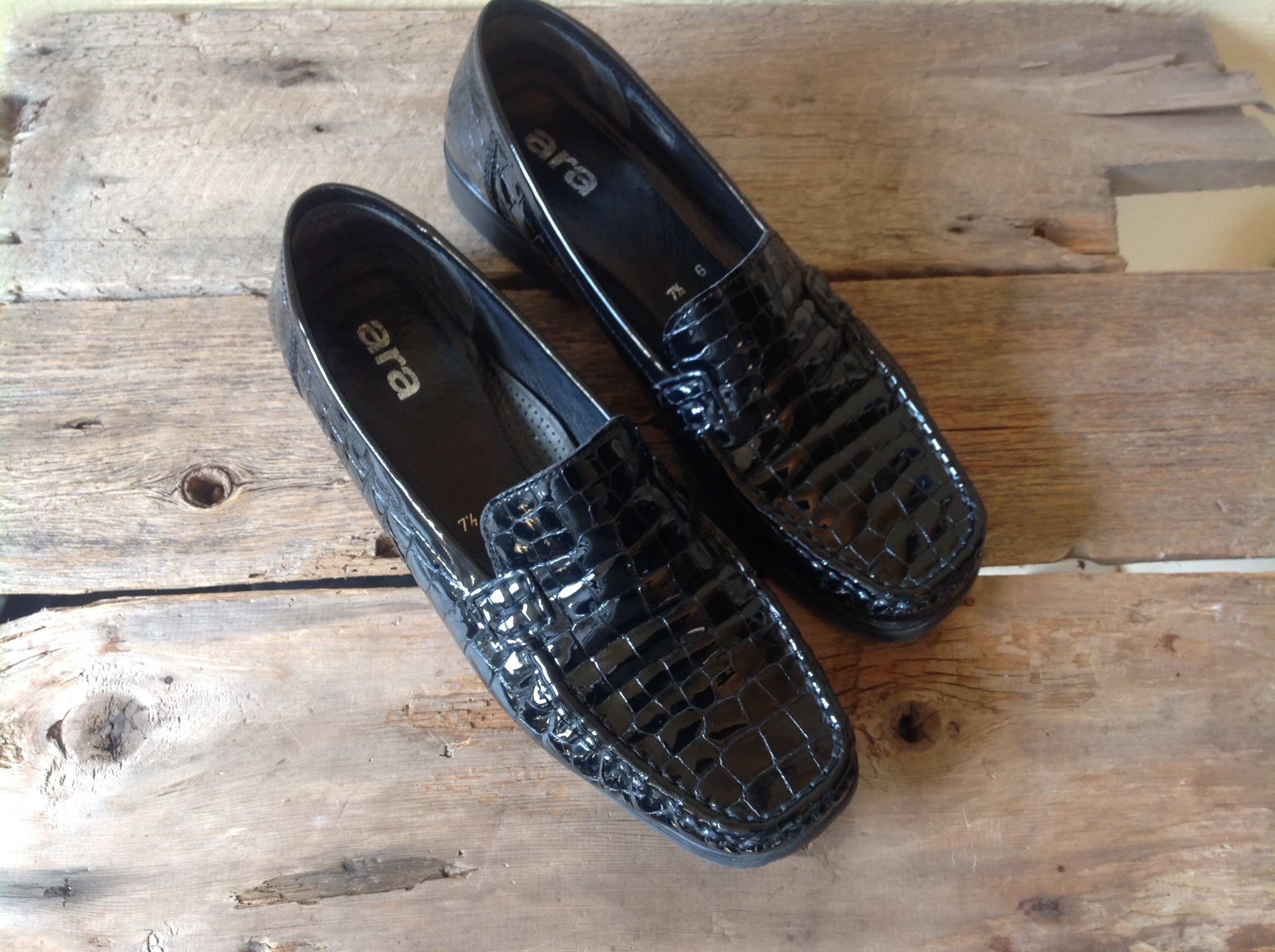 ヴィンテージ ARA ブラック クロコ仕上げレザー ローファー 1990 Sz