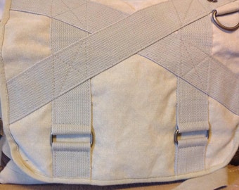 Large canvas and leather Messenger/shoulder bag / / Messenger Crossbody Military School /computer canvas leather Bag/shipping/Camping